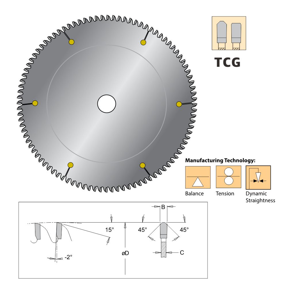 T.C.T. Cuchilla de sierra de recorte de plástico y dimensionamiento (TCG)