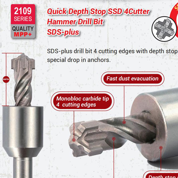SSD 4 Cuttador de profundidad rápida Pantera de perforación de martillo SDS+